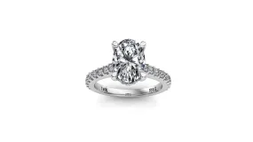 10x8mm (3.00ct)  ForeverOne Oval Moissanite Under Halo in 1.8mm Jennifer Diamond Band 14K Gold MOENG037