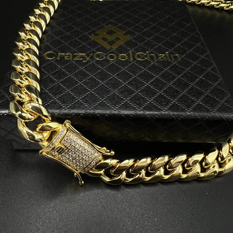 12mm 18K Gold 5-Time Plated Premium Durable Cuban Chain