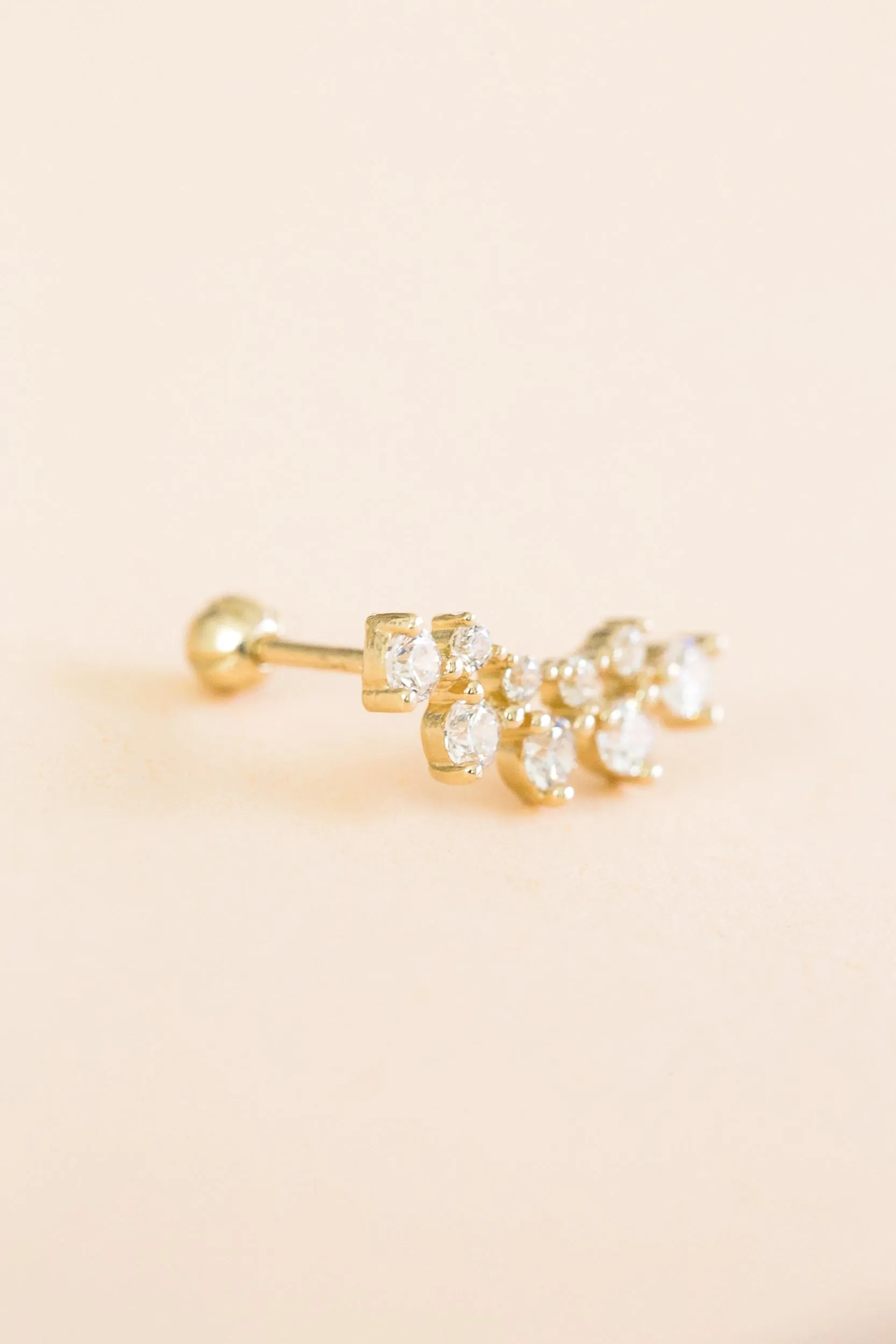 14k Solid Gold Cz Curved Line Barbell Ball Ear Stud Earring Piercing