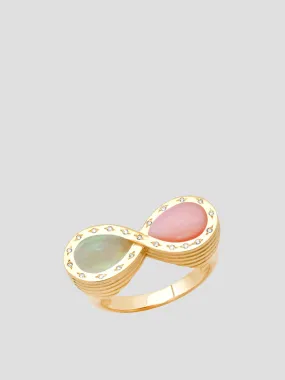 14K YG Pink Opal, Opal and Diamond Infinity Ring