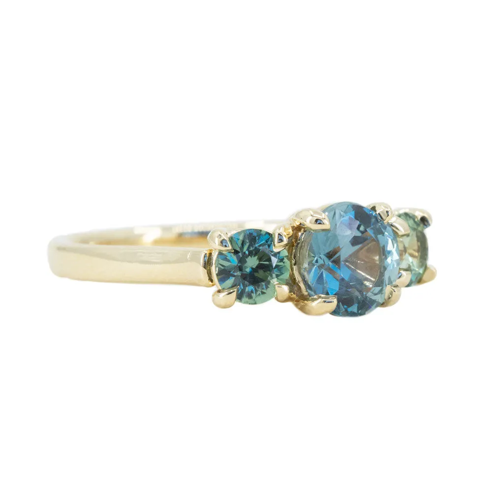 1.59ct Center Montana Sapphire Three Stone Ring in 14k Yellow Gold