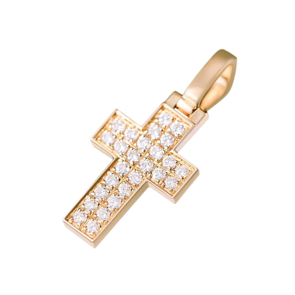 18K Solid Gold Diamond Cross Pendant - Micro