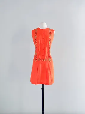 1960's Tangerine Dream Embroidered Summer Shift / Sz M