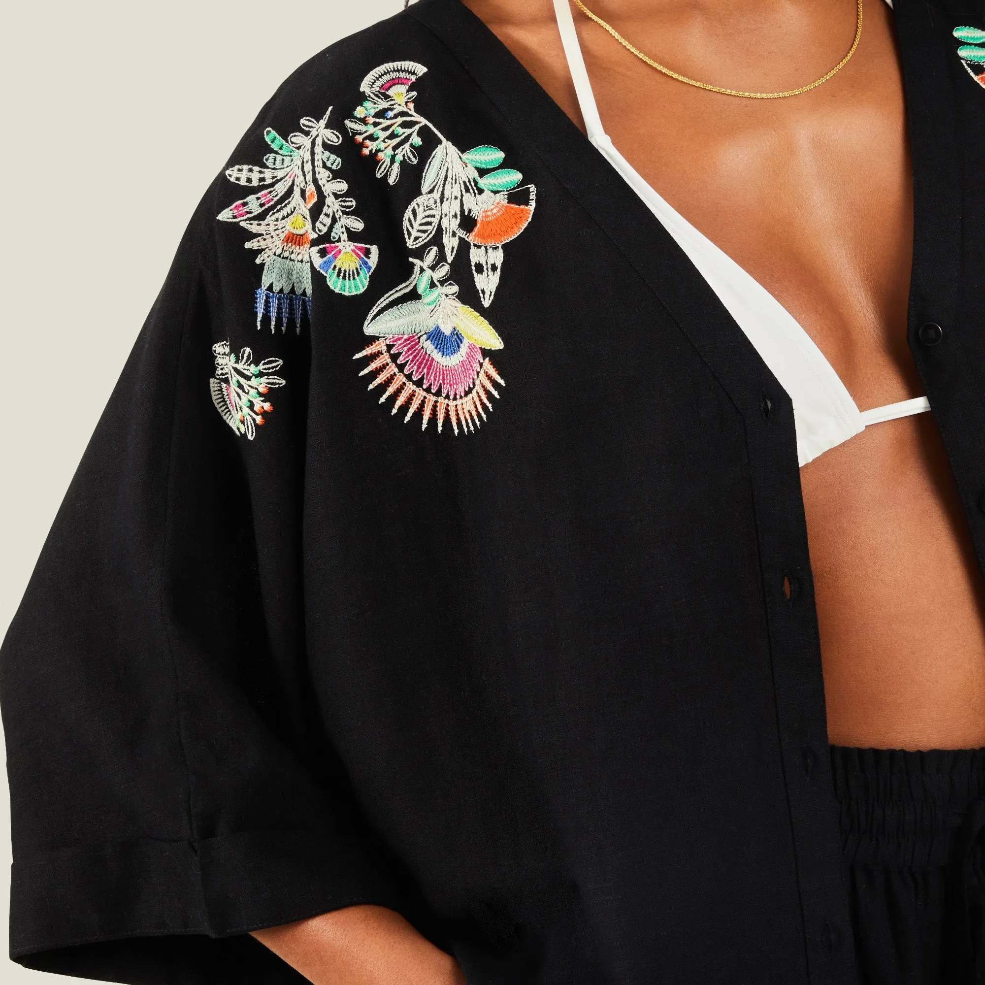 Accessorize London Women's Black Embroidered Beach Shirt X Small