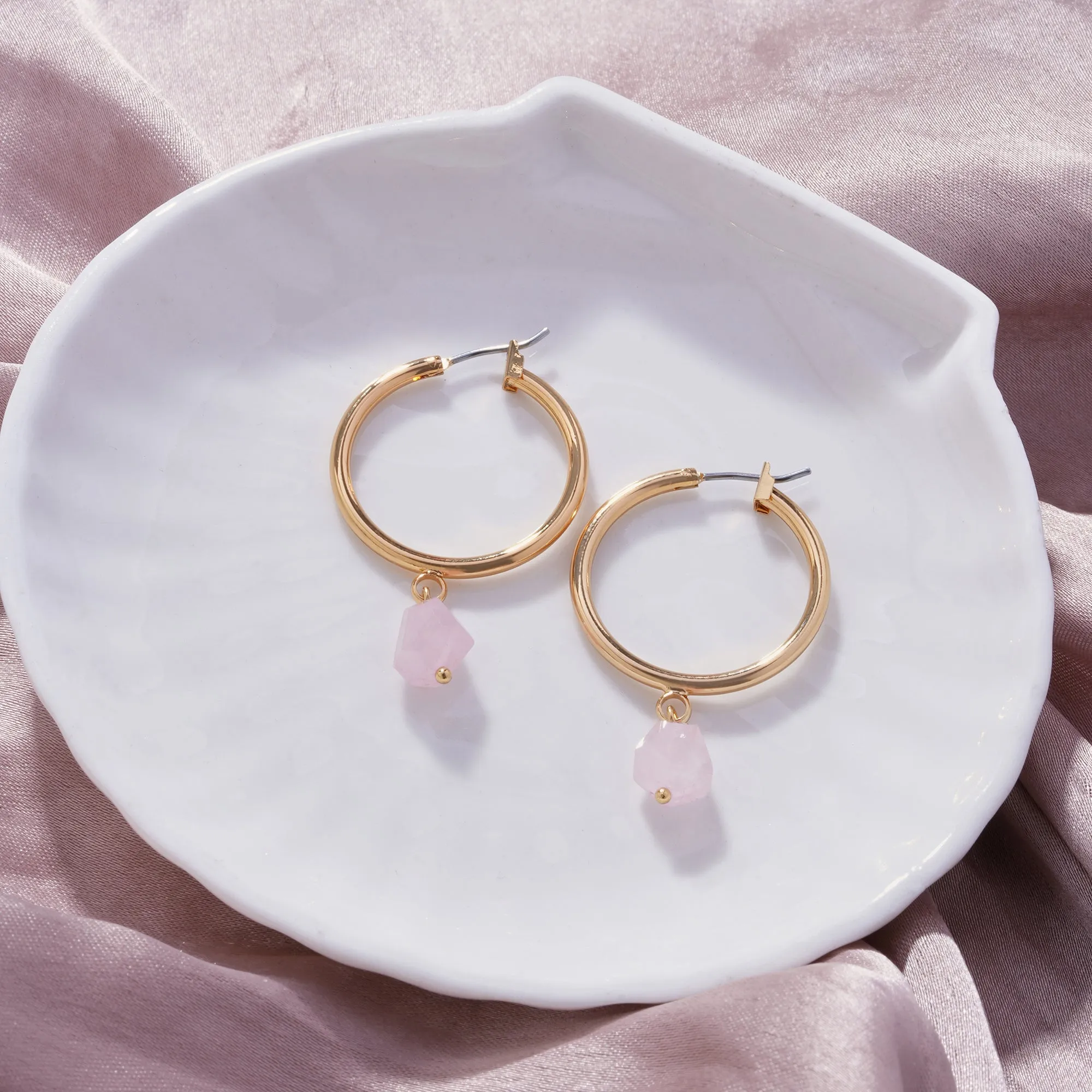 Accessorize London Women's Z Healing Stone Large Hoops Rose Quartz