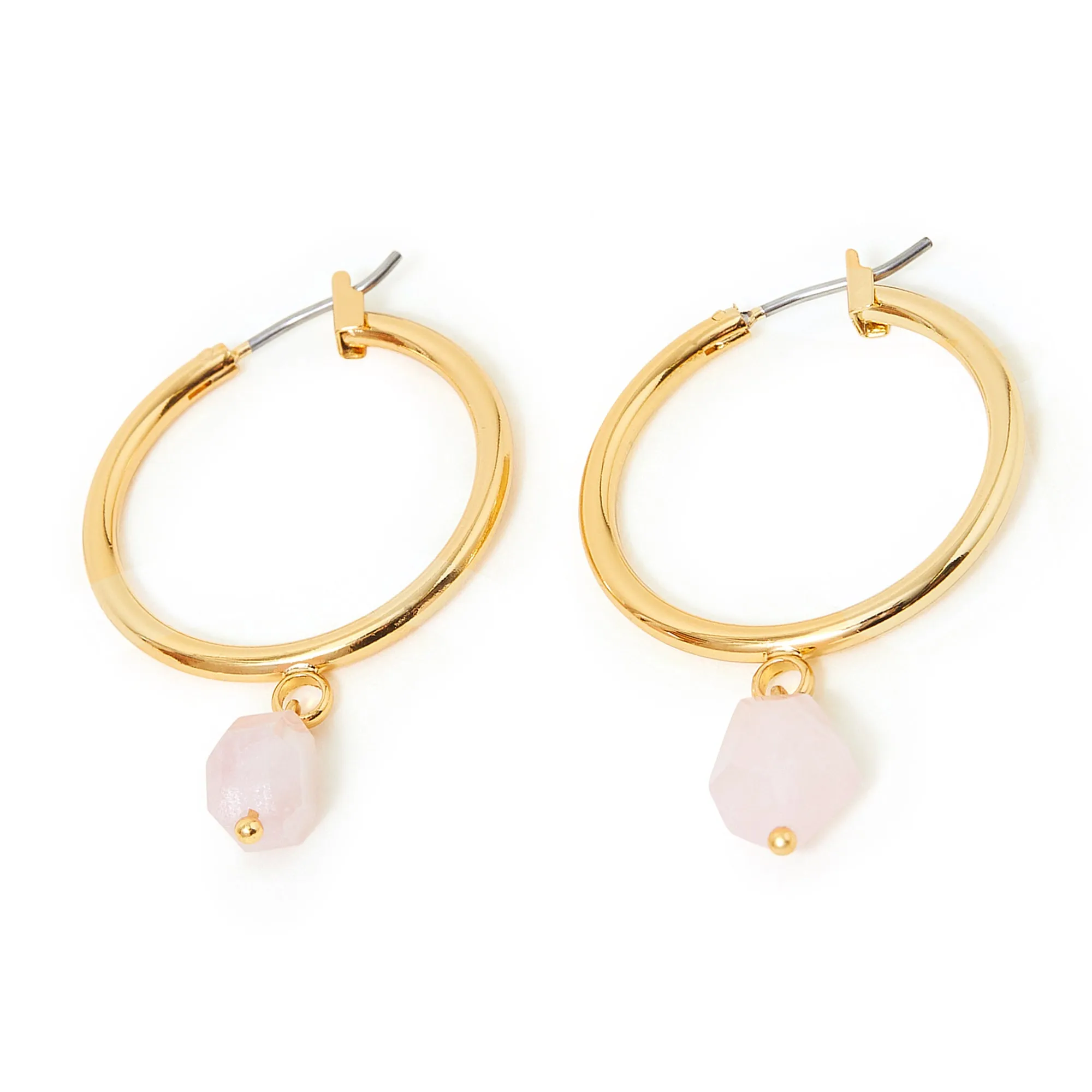 Accessorize London Women's Z Healing Stone Large Hoops Rose Quartz