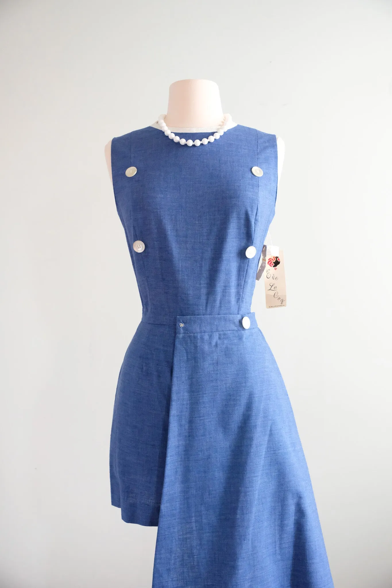 Adorable 1960's NOS Eve Le Coq Chambray Romper Dress Set / M