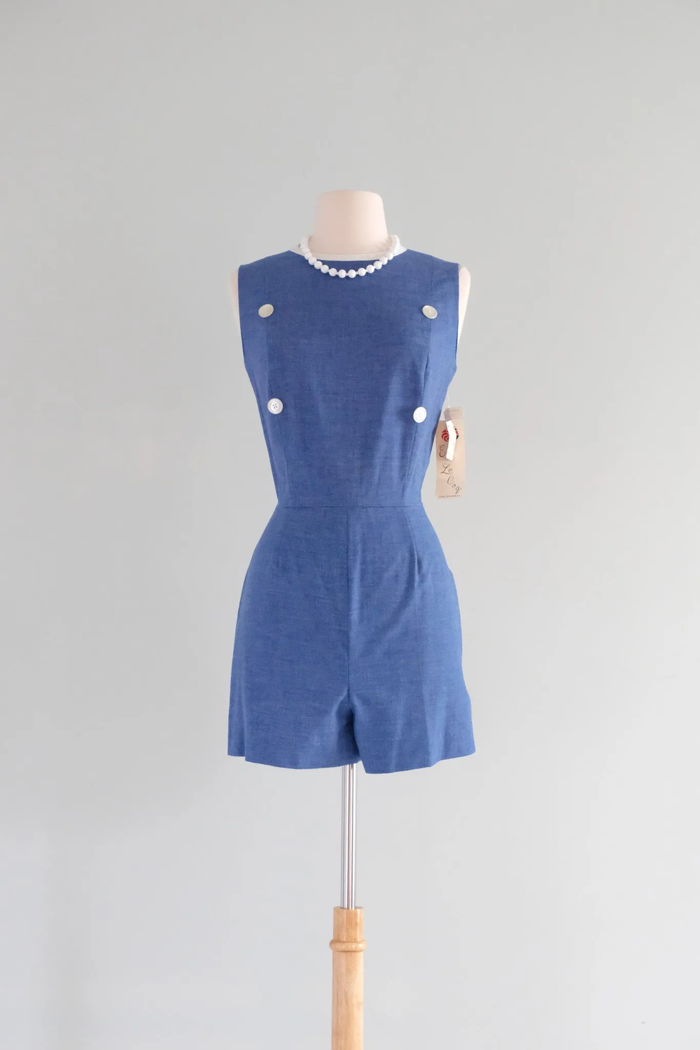 Adorable 1960's NOS Eve Le Coq Chambray Romper Dress Set / M