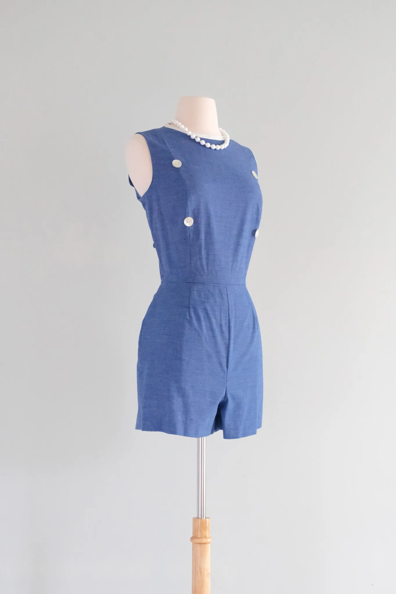 Adorable 1960's NOS Eve Le Coq Chambray Romper Dress Set / M