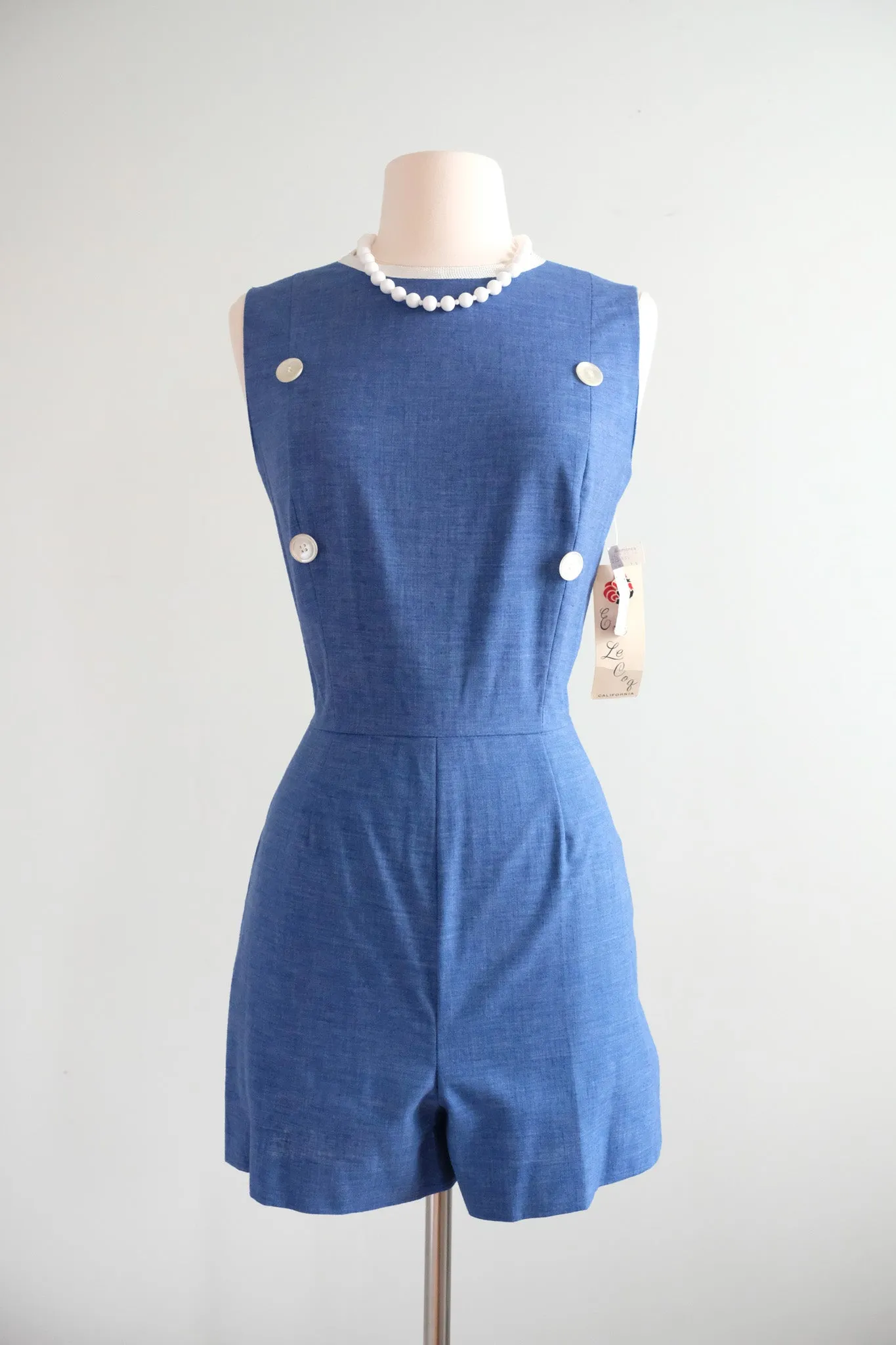 Adorable 1960's NOS Eve Le Coq Chambray Romper Dress Set / M