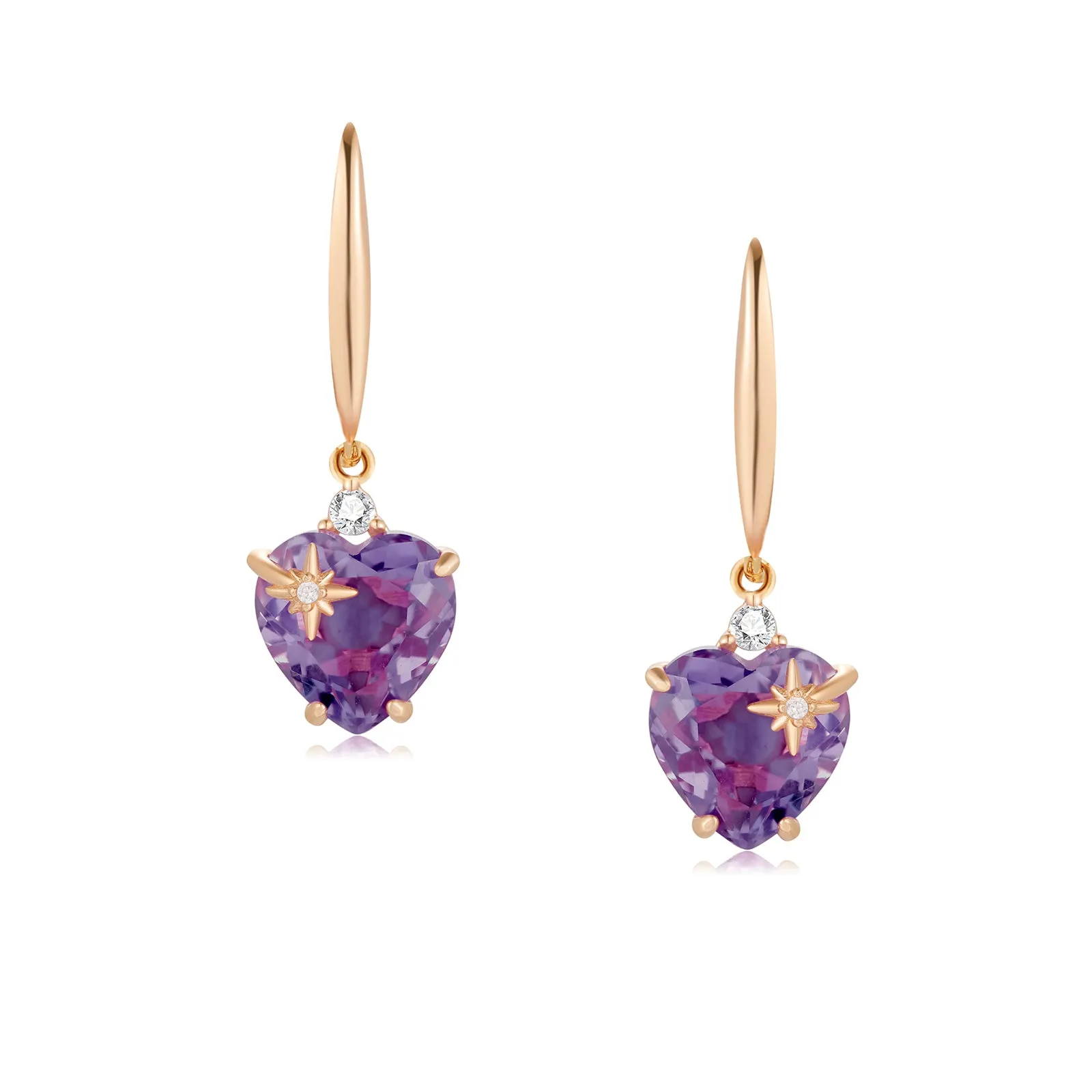 Amethyst Gold Heart Earrings