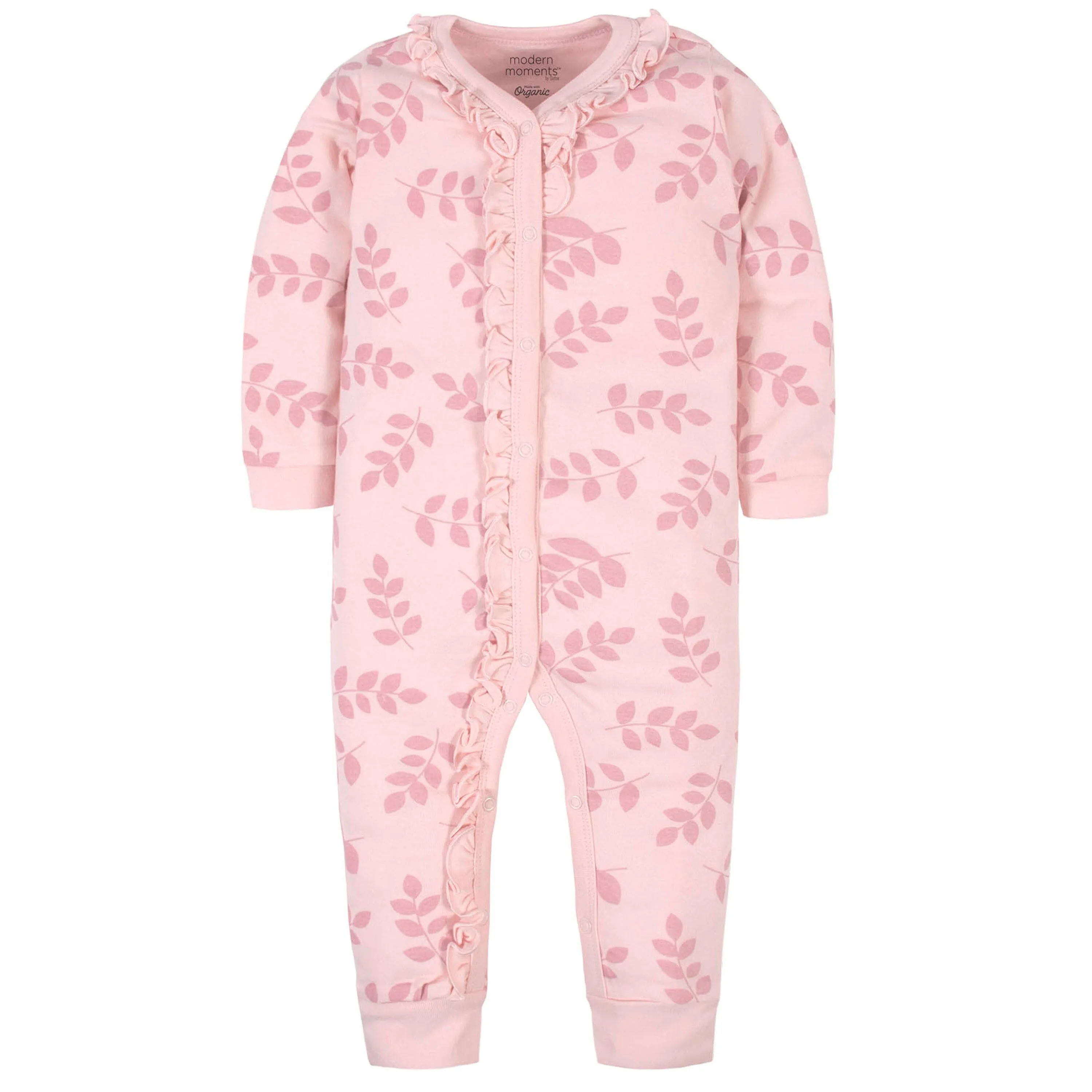 Baby Girls Pink Leaves Coveralls