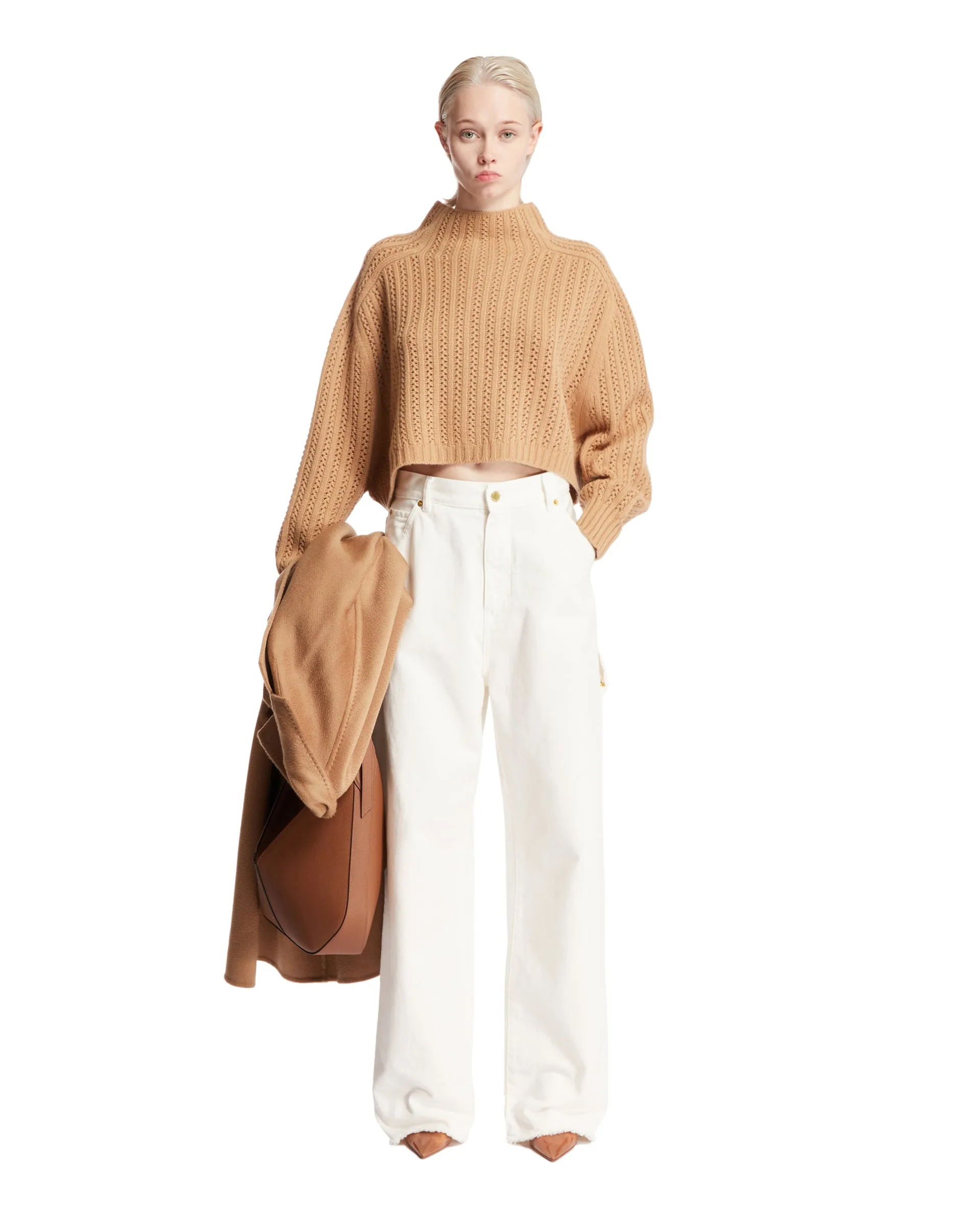 Beige Cropped Buttoned Sweater