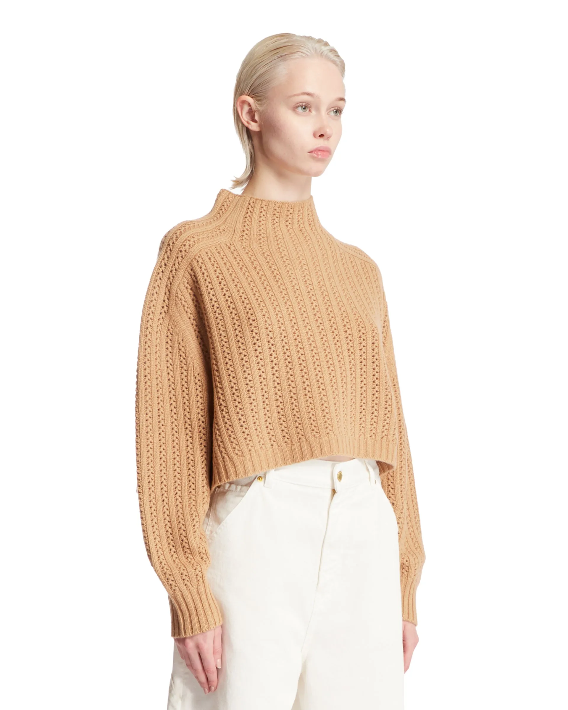 Beige Cropped Buttoned Sweater