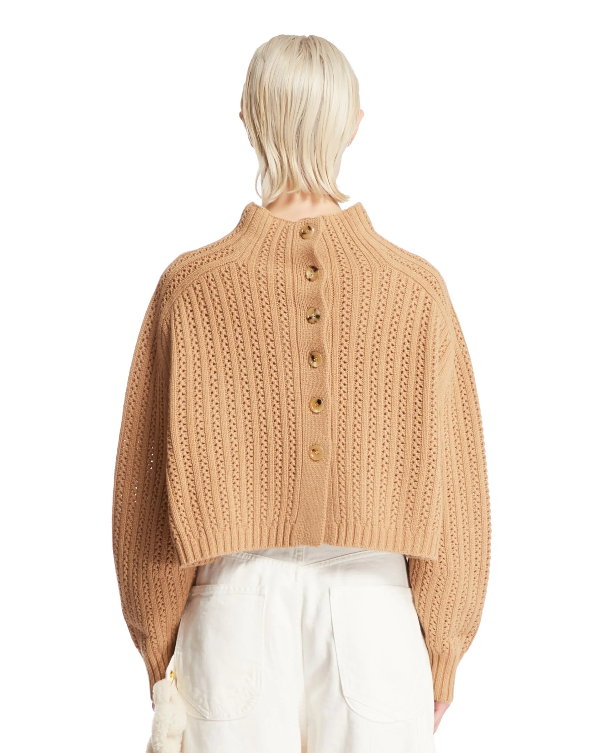 Beige Cropped Buttoned Sweater