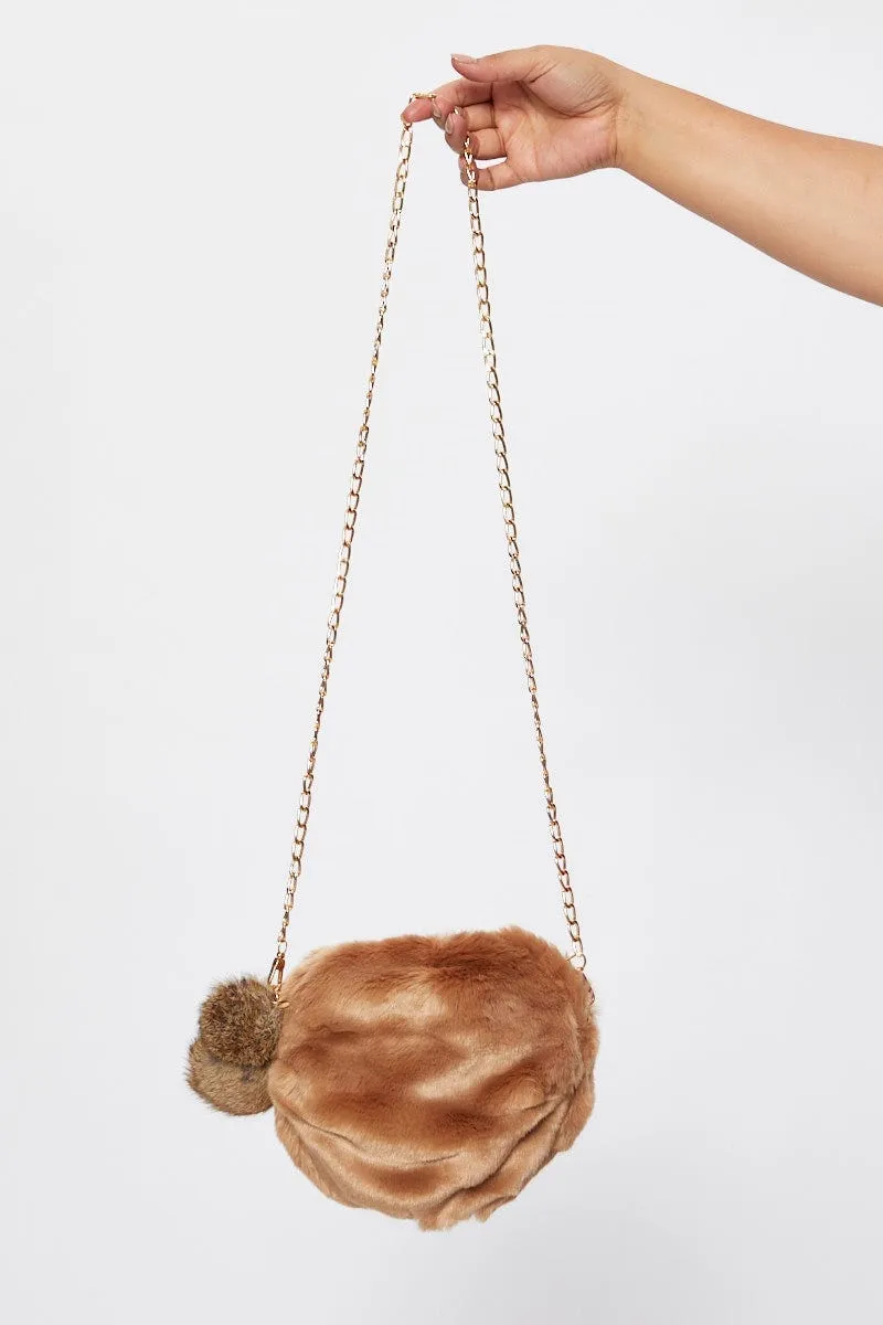 Beige Fur Round Cross Body Bag