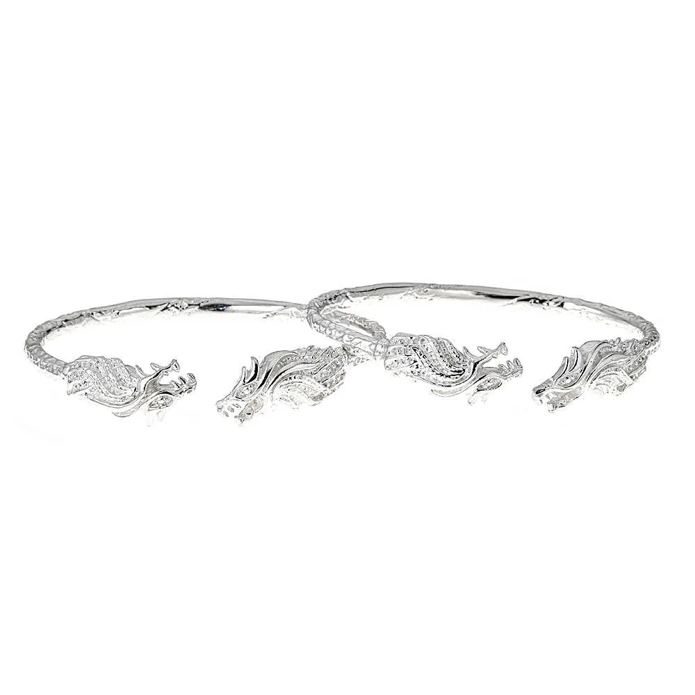 Better Jewelry Solid .925 Sterling Silver West Indian Bangles with Dragon Ends; 93 grams, 1 pair