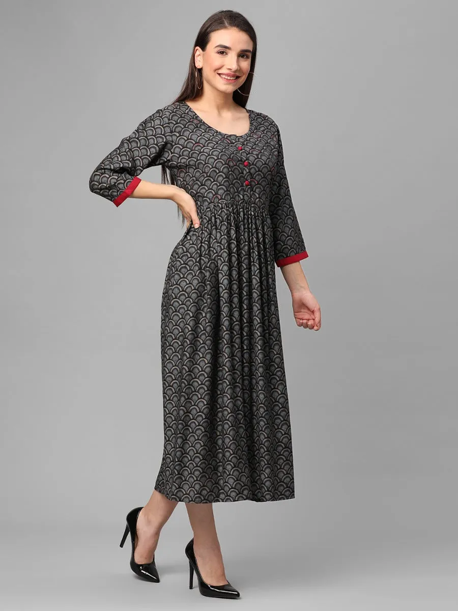 Blackish Grey Abstract Printed Dress