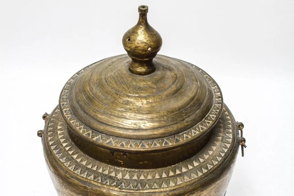 Chinese Brass Covered Pot With Triangular Motifs