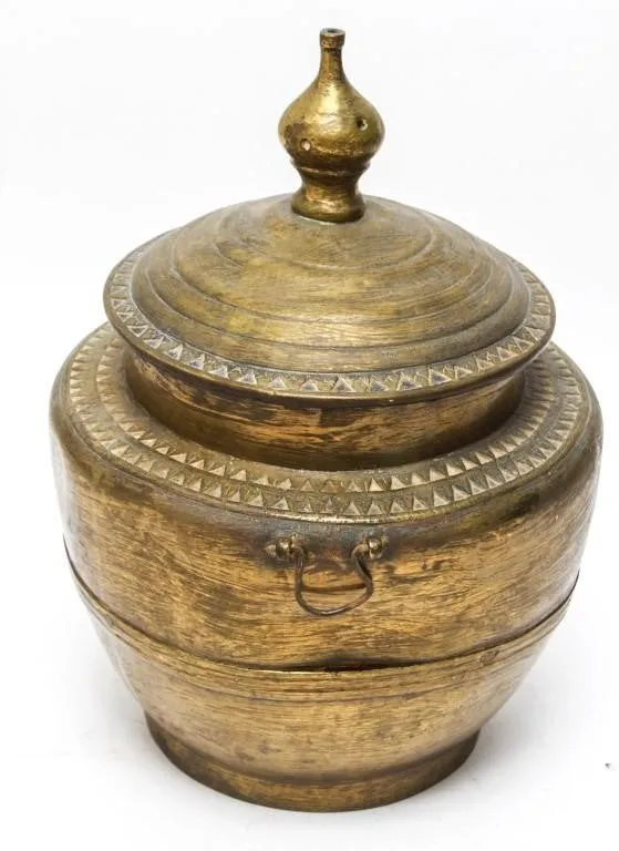 Chinese Brass Covered Pot With Triangular Motifs