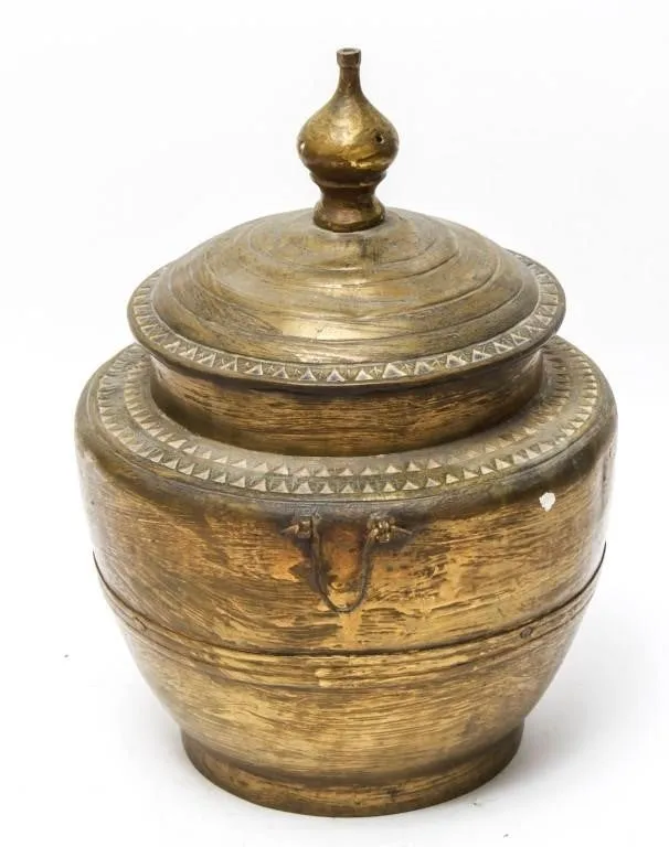 Chinese Brass Covered Pot With Triangular Motifs