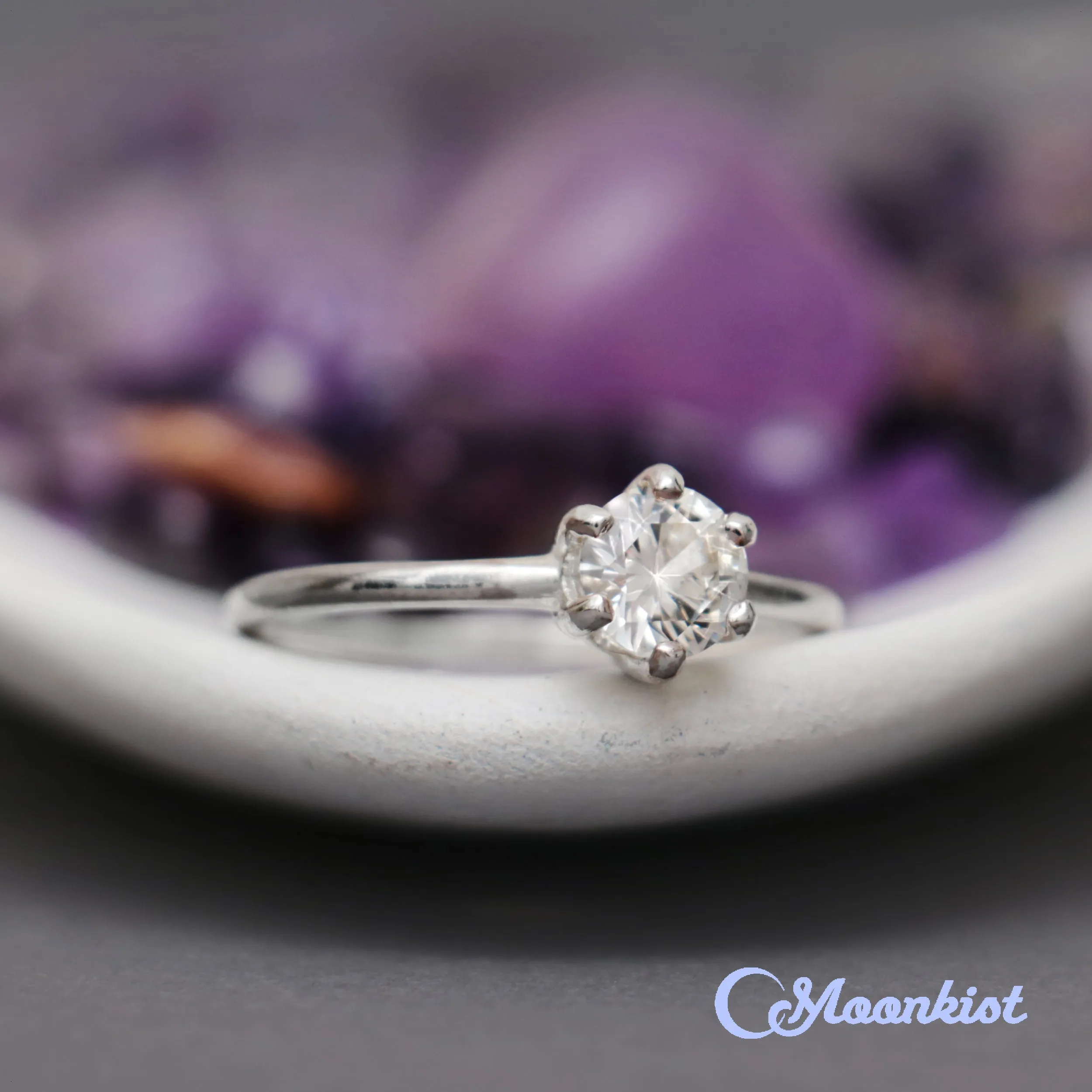 Classic Silver White Sapphire Solitaire Gemstone Ring | Moonkist Designs