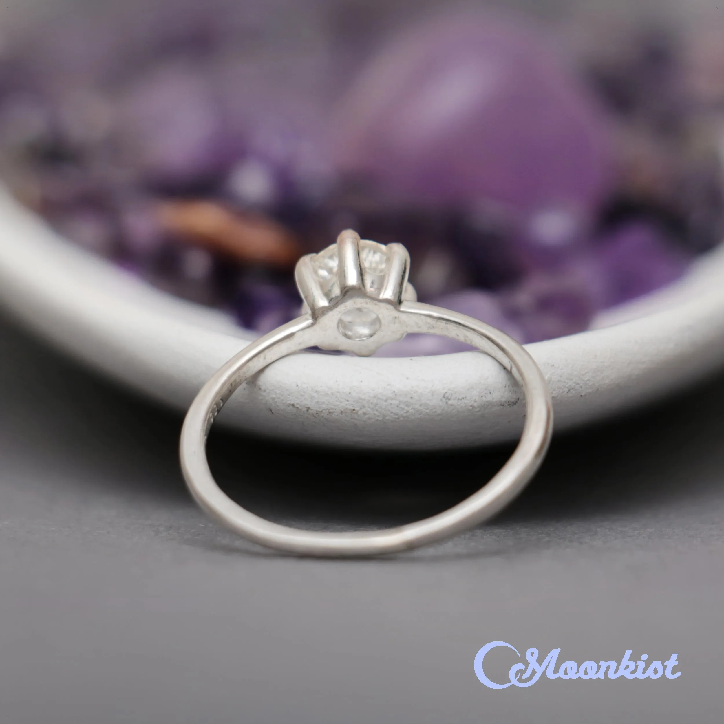 Classic Silver White Sapphire Solitaire Gemstone Ring | Moonkist Designs