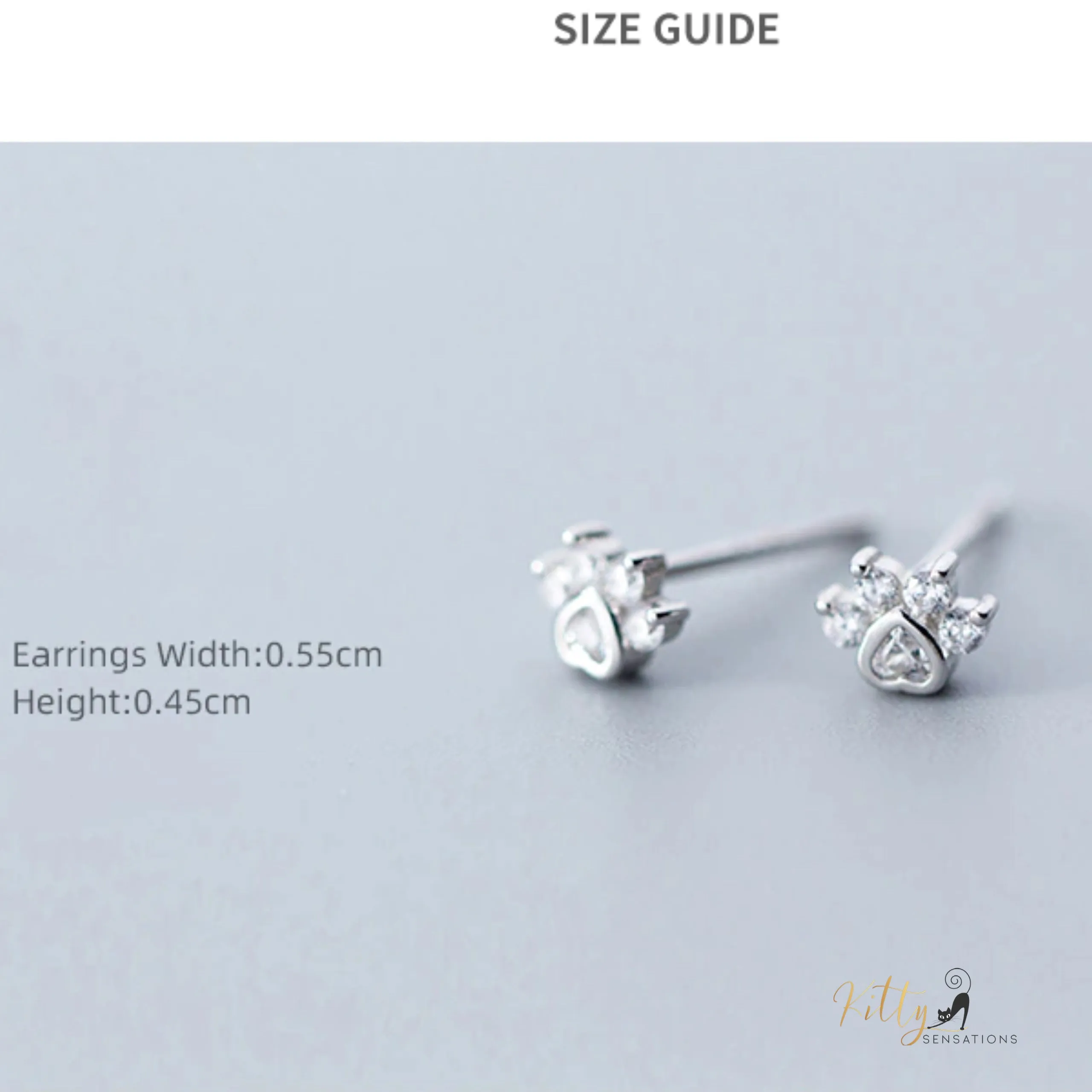 Clear CZ Kitty Paw Stud Earrings in Solid 925 Sterling Silver