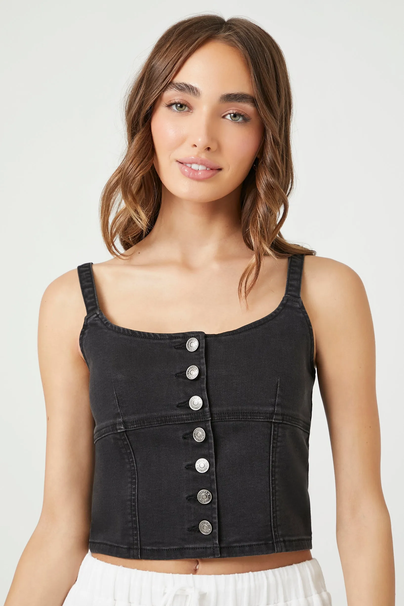 Denim Button-Front Bustier Cami