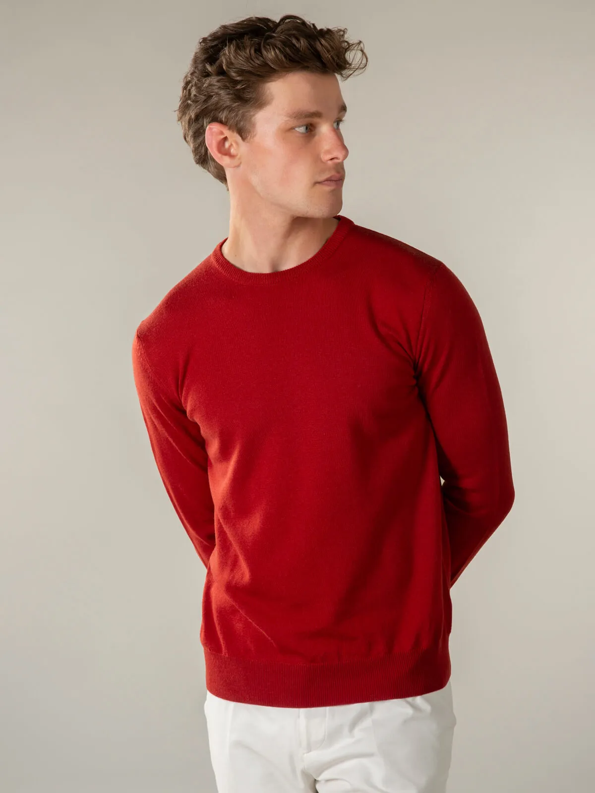 Extrafine Merino Crew Neck Sweater Burnt Sienna