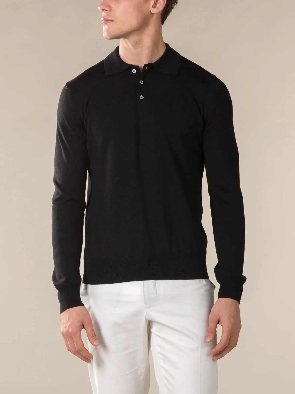 Extrafine Merino Polo Black