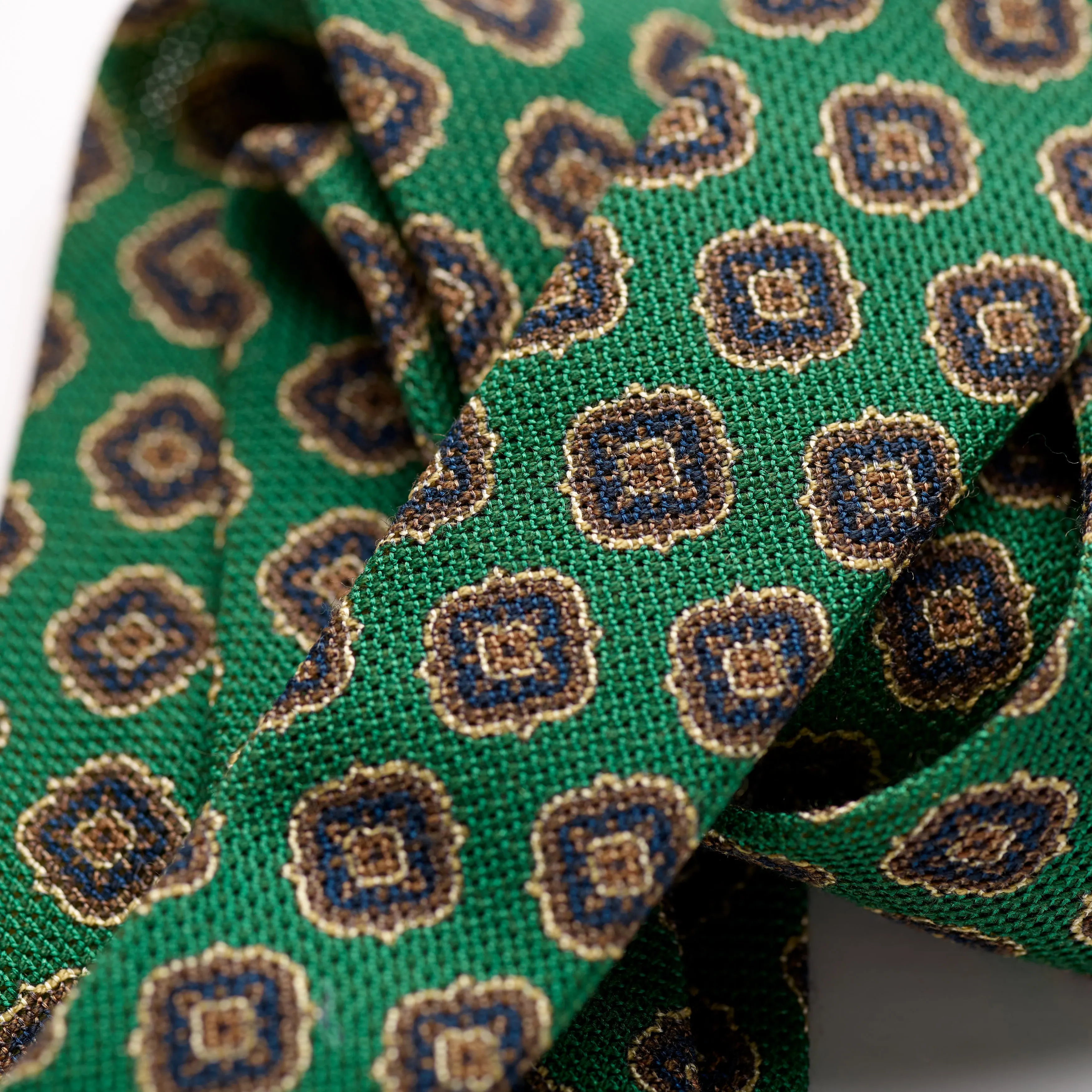 F. Marino 4 Fold emerald Green Wool and Silk Challis Tie