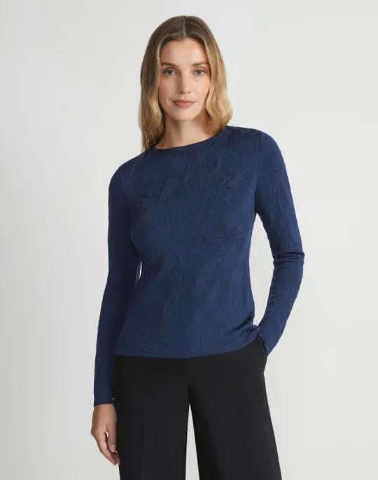 FLORA JACQUARD RESPONSIBLE FINE GAUGE MERINO-VISCOSE SWEATER