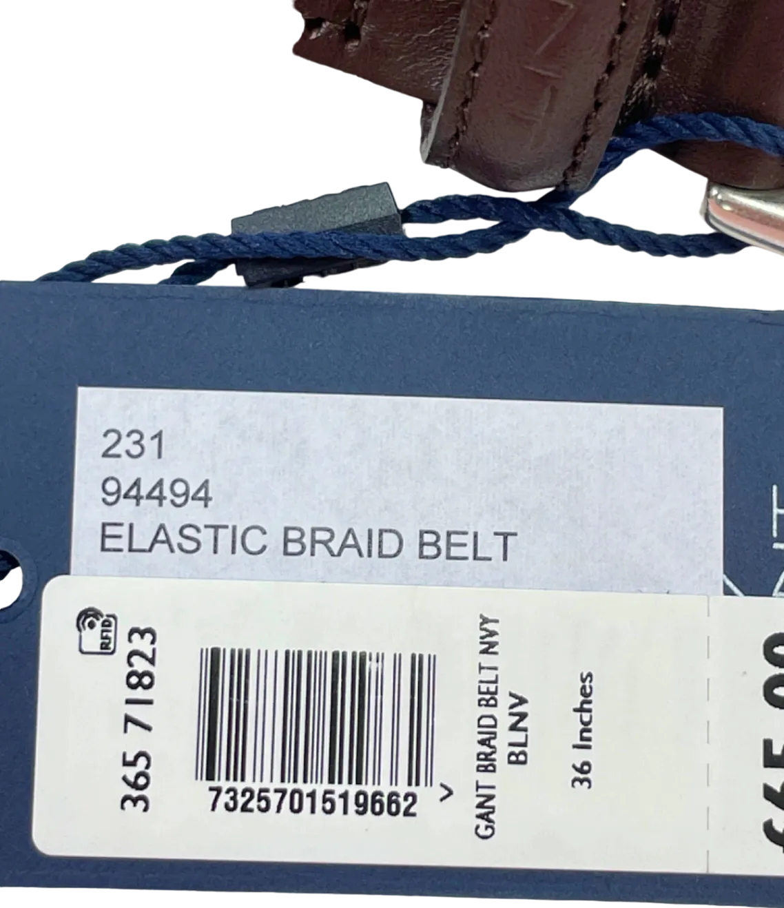 Gant Navy Blue Elastic Braid Belt UK 36