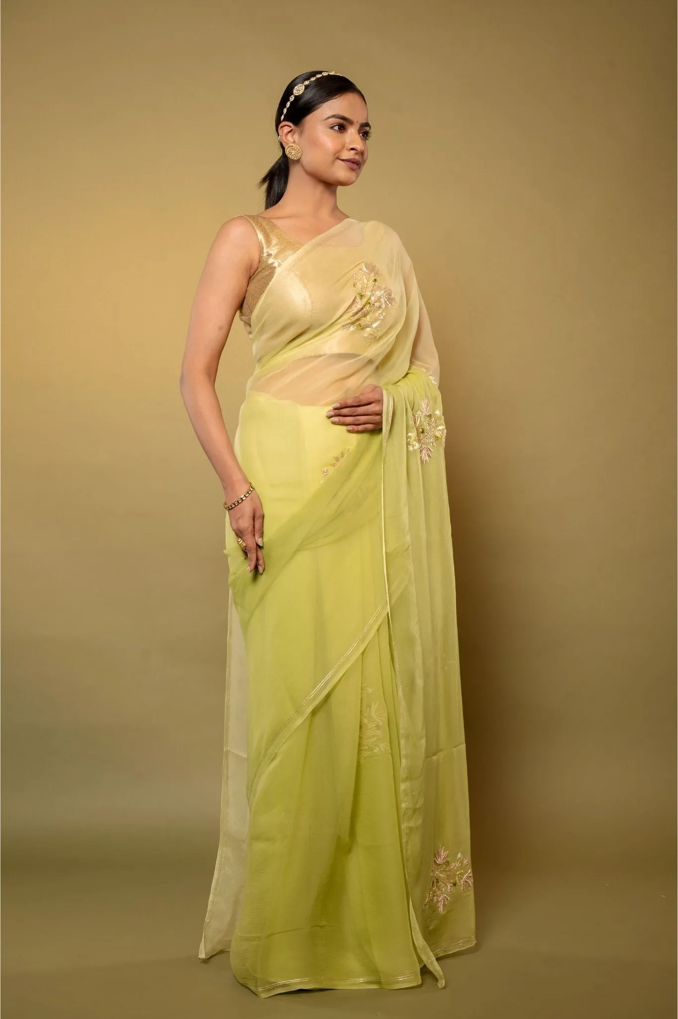 Green Chiffon Saree