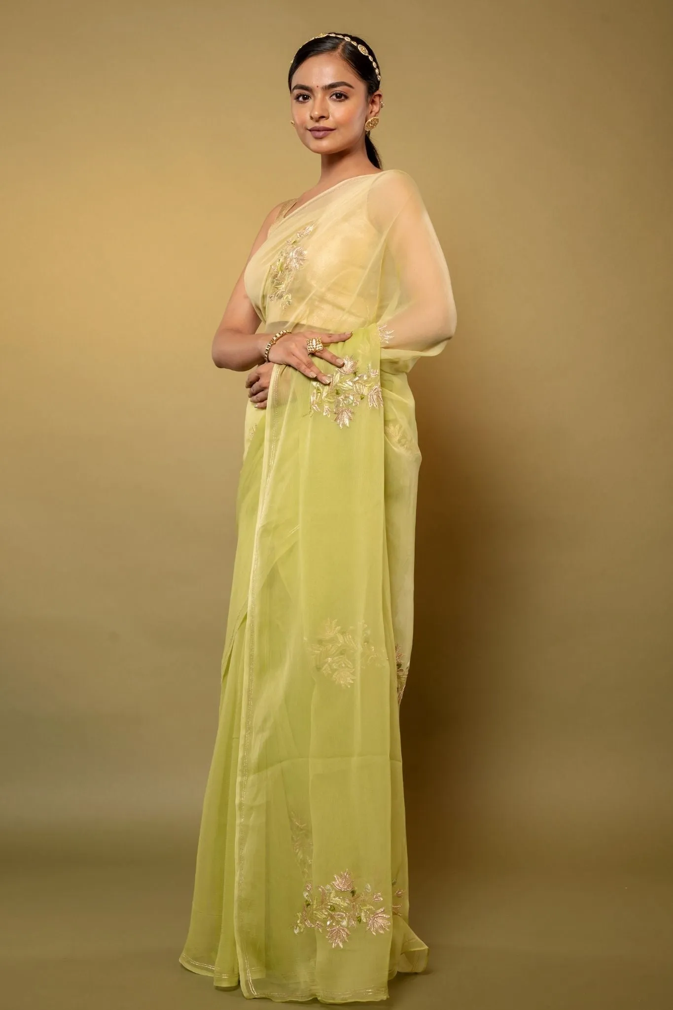 Green Chiffon Saree