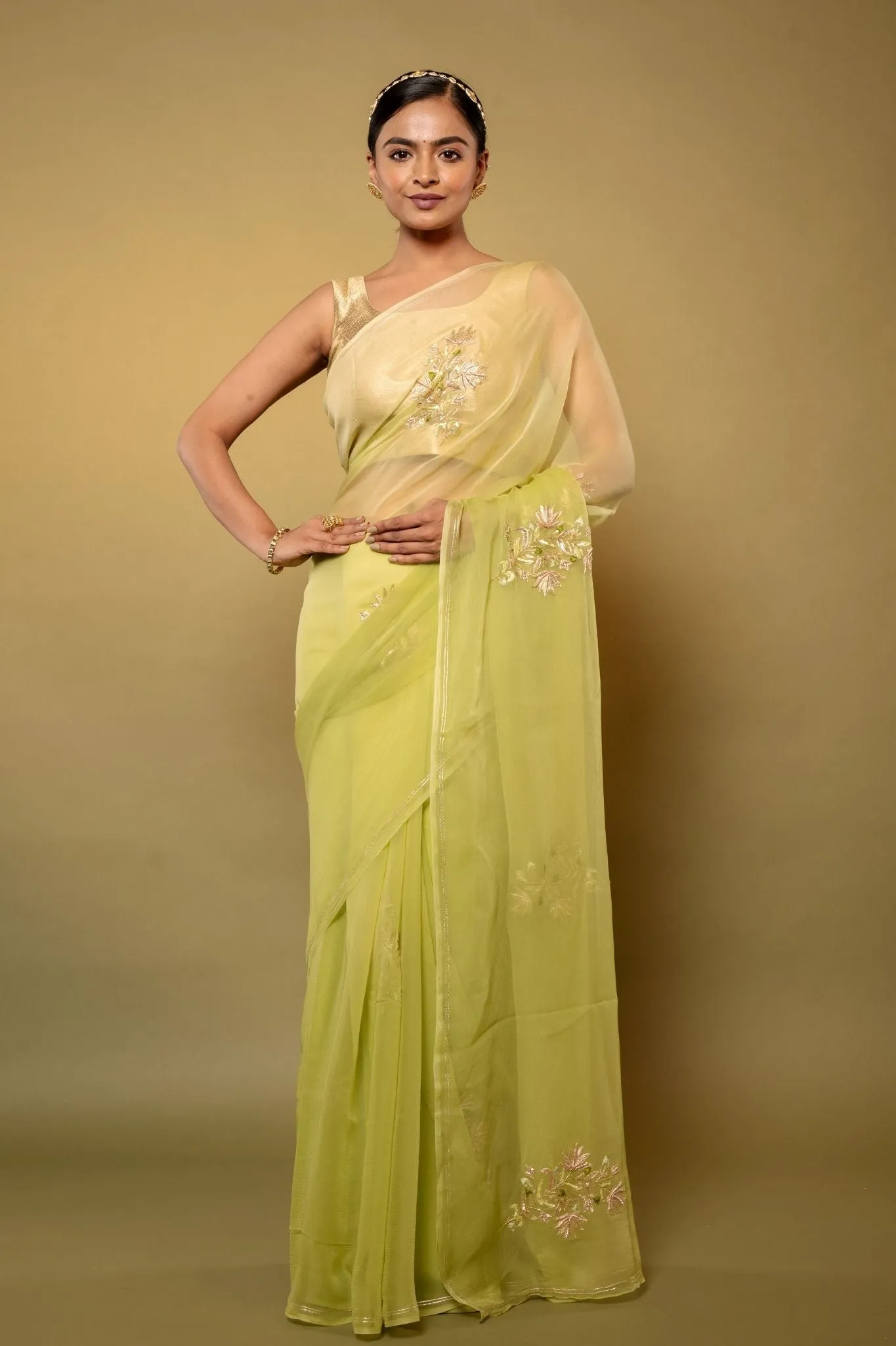 Green Chiffon Saree