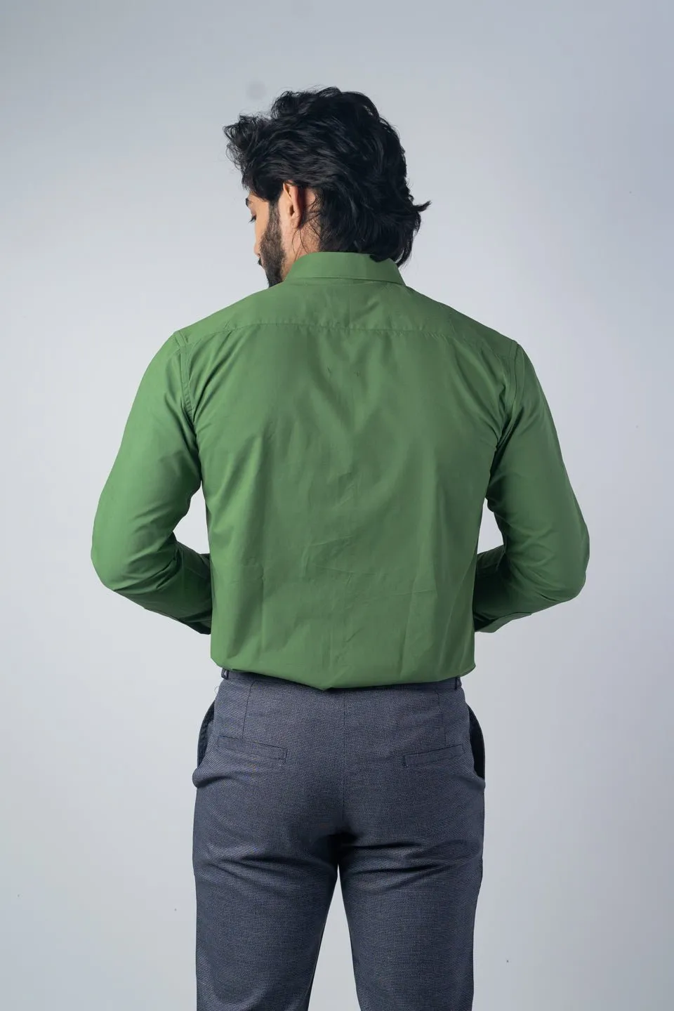 Green Color Lycra Twill Cotton Shirt For Men