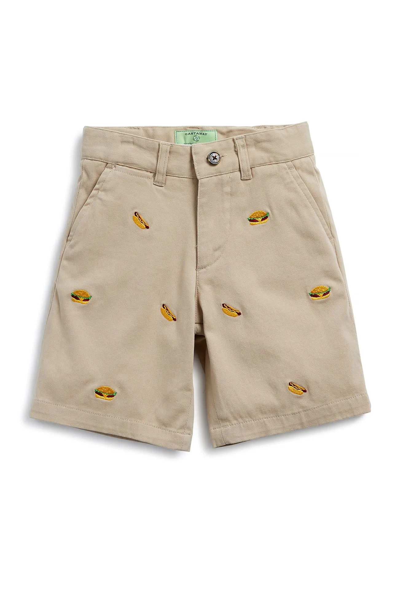 Jetties Short Stretch Twill Khaki with Hamburger and Hotdog