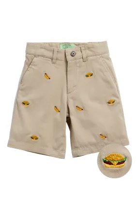 Jetties Short Stretch Twill Khaki with Hamburger and Hotdog