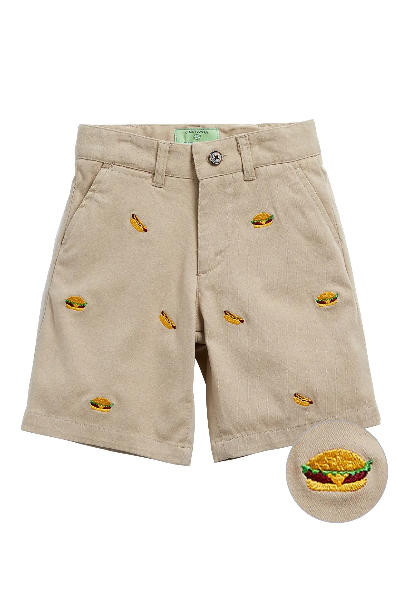 Jetties Short Stretch Twill Khaki with Hamburger and Hotdog