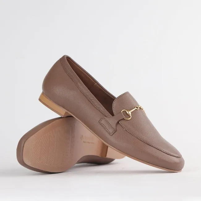 Loafer with Gold Trim in Stone - 12451