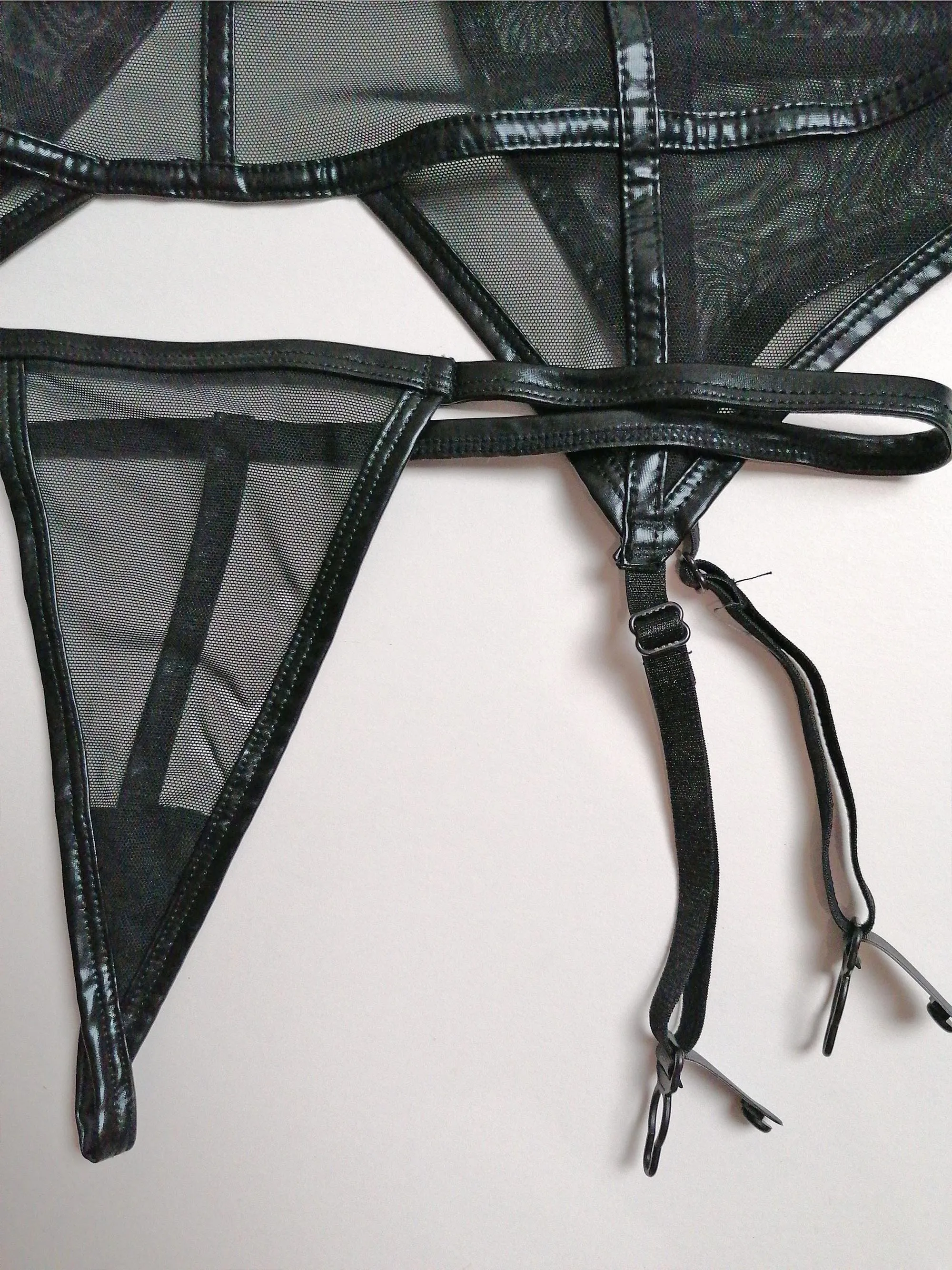 Mesh Corset Top and Thong Black Lingerie Set - size S-M