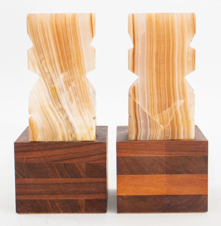 Mid-Century Modern Mayan Style Onyx Bookend, Pair