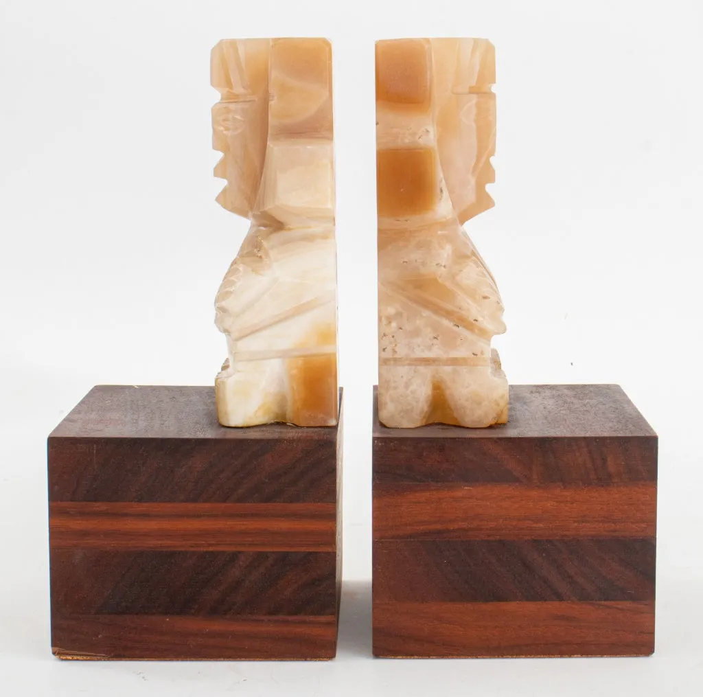 Mid-Century Modern Mayan Style Onyx Bookend, Pair