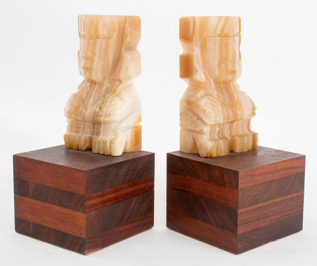 Mid-Century Modern Mayan Style Onyx Bookend, Pair