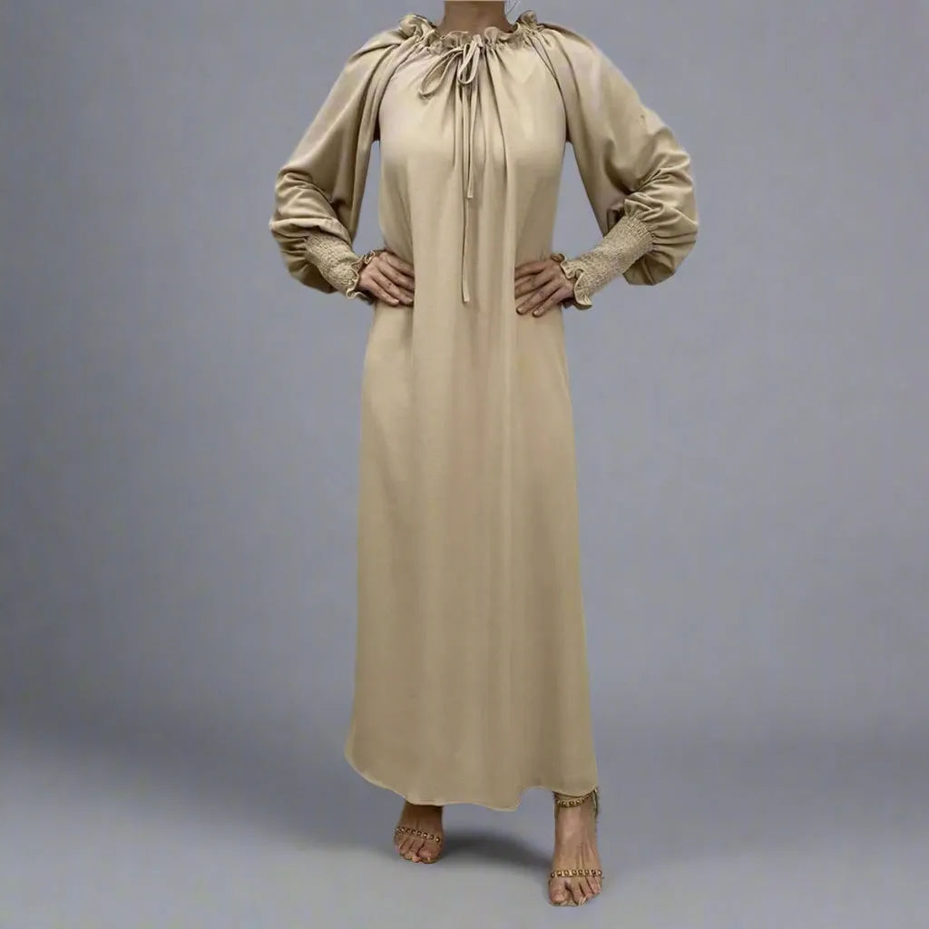 Middle East Arab Women Solid Color Abaya Dress