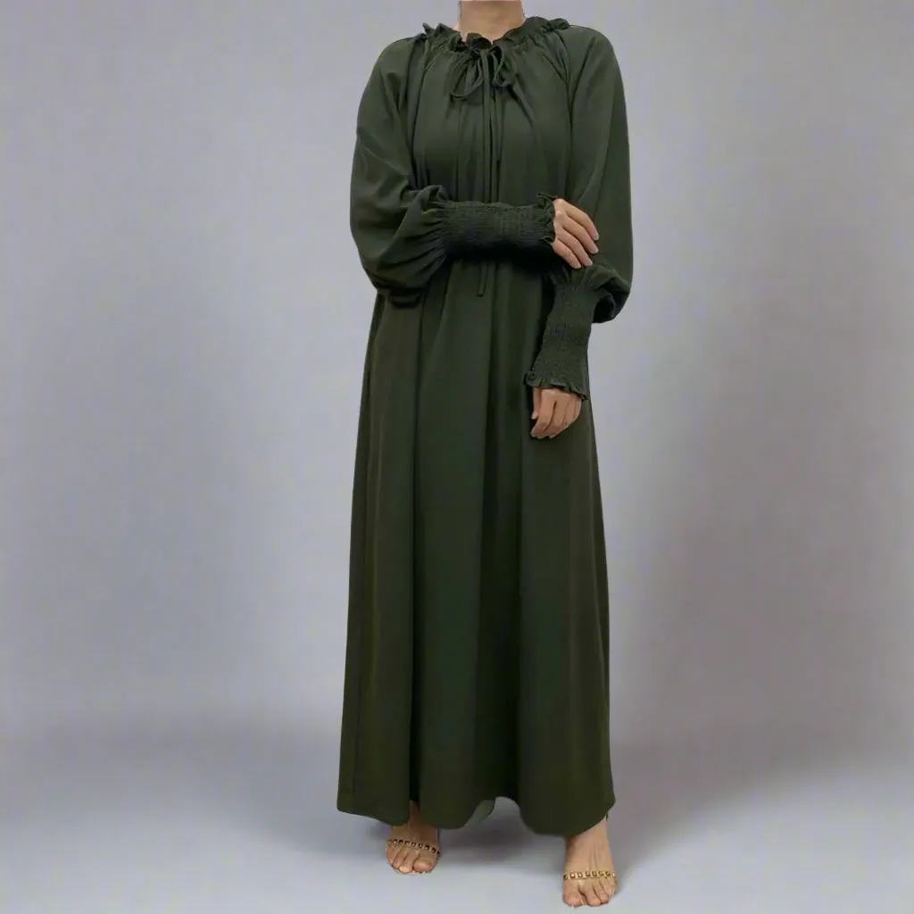 Middle East Arab Women Solid Color Abaya Dress