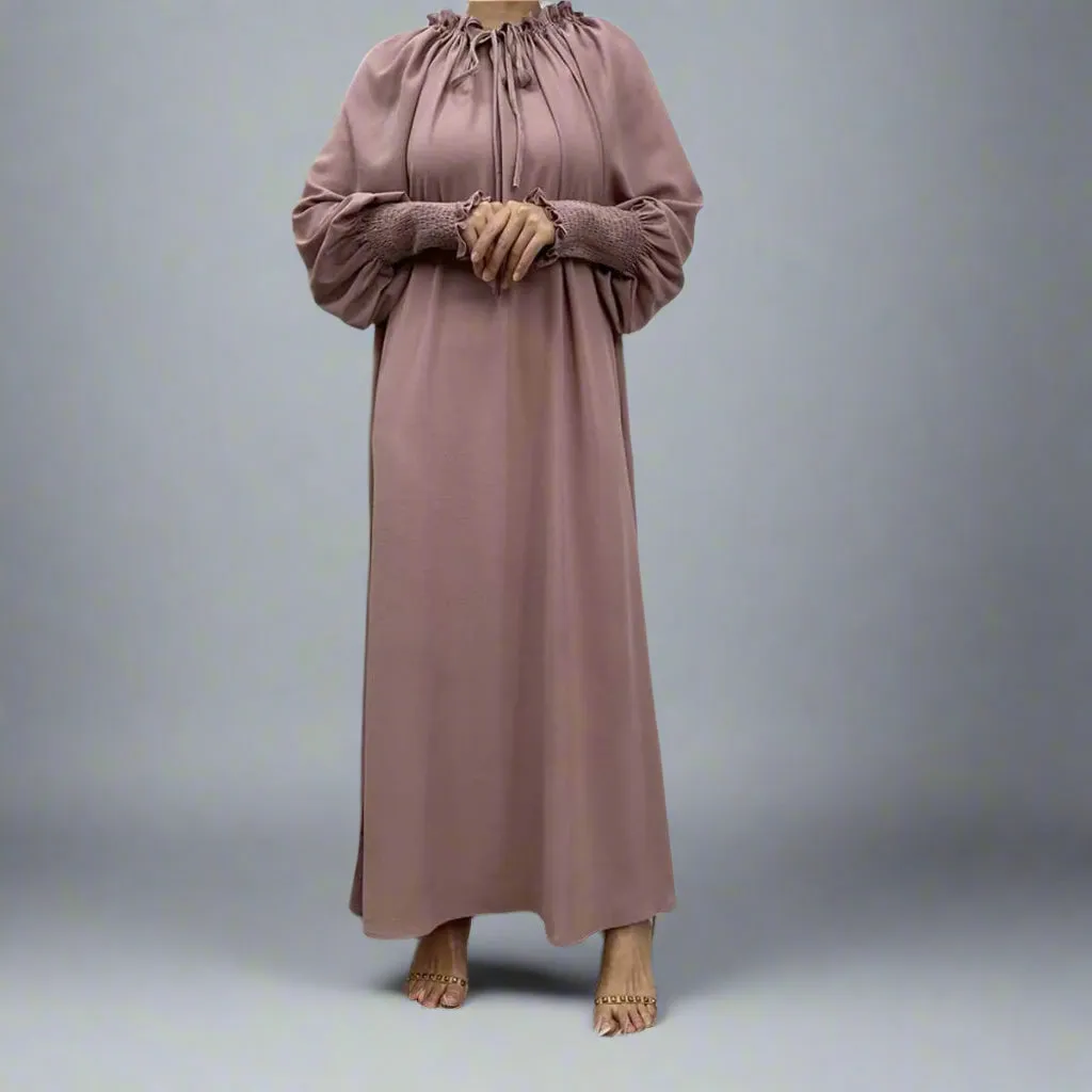 Middle East Arab Women Solid Color Abaya Dress