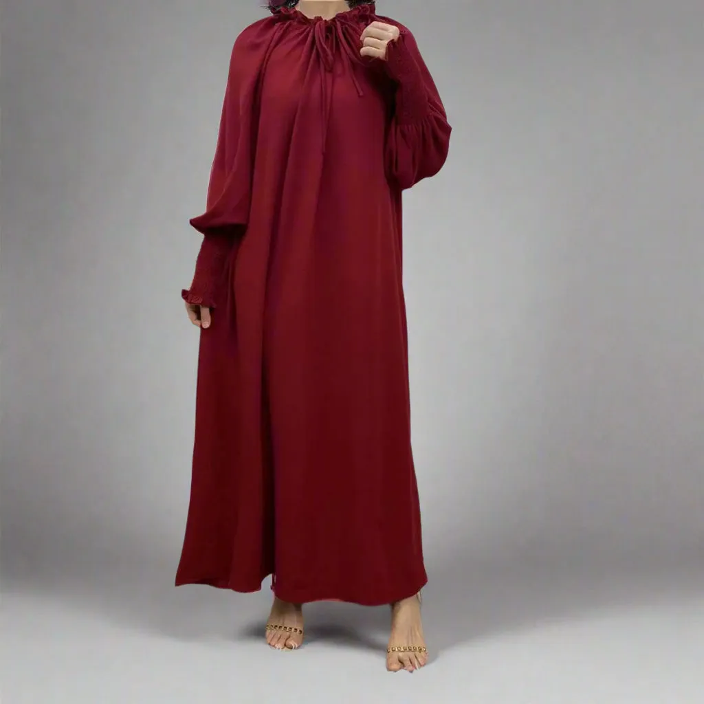 Middle East Arab Women Solid Color Abaya Dress